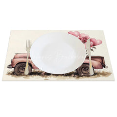 Lofaris Valentine Pink Truck Heart Balloon Set of 4 Placemats Romantic Rose Decoration Love Themed Dining Table Mat