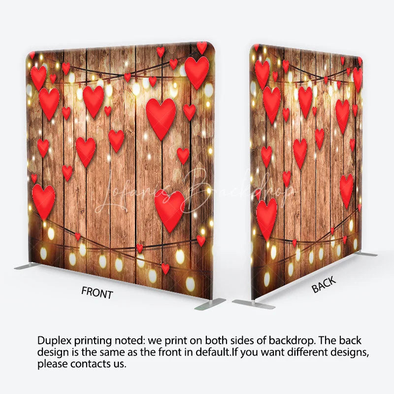 Lofaris Valentine Red Hearts and Wood Tension Fabric Backdrop Rustic Love String Light Photography Background