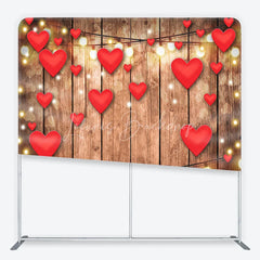 Lofaris Valentine Red Hearts and Wood Tension Fabric Backdrop Rustic Love String Light Photography Background