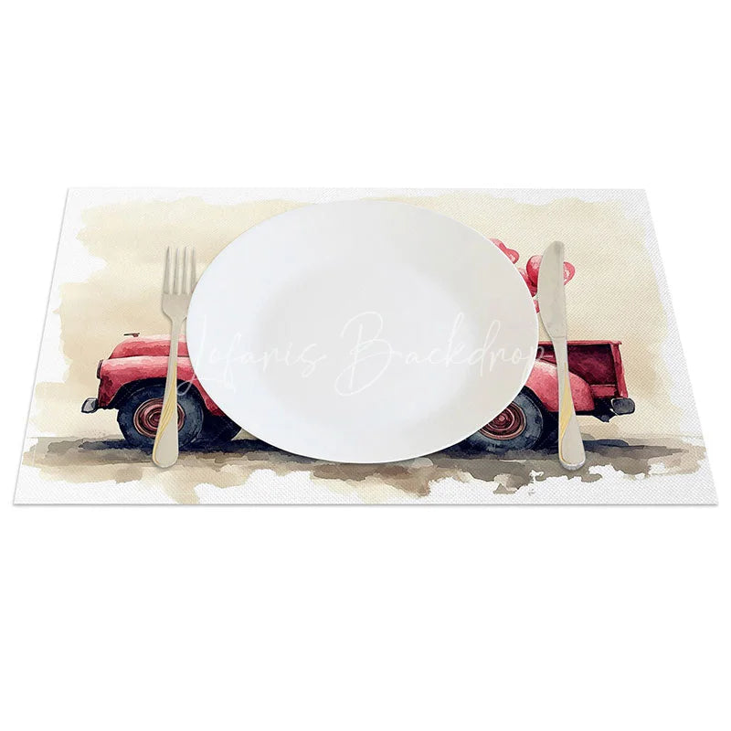 Lofaris Valentine Red Truck Heart Balloon Set of 4 Placemats Love Sign Party Decoration Rustic Romance Table Mat