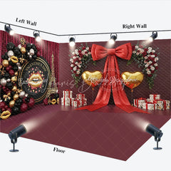 Lofaris Valentine Room Set Backdrop Paris Eiffel Tower Balloon Arch Photography Prop Red Bow Gold Heart Photo Background