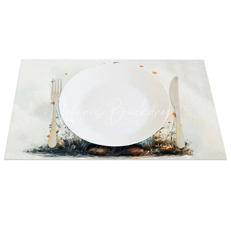 Lofaris Valentine Set of 4 Placemats Cute Gnome Holding Heart Blue Flower Hat Rustic Farmhouse Table Mats