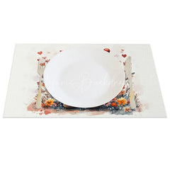 Lofaris Valentine Set of 4 Placemats Cute Gnome Orange Hat Holding Red Heart Garden Love Theme Table Mats