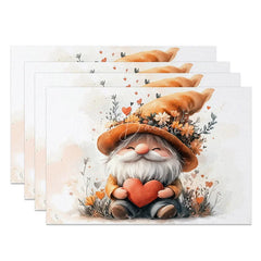Lofaris Valentine Set of 4 Placemats Gnome Orange Floral Hat Holding Red Heart Sweet Love Dining Table Mats