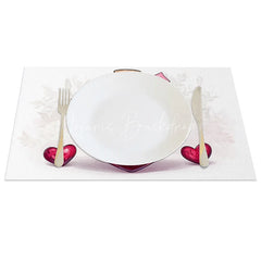 Lofaris Valentine Set of 4 Placemats Heart Shaped Glass Bottle Red Love Liquid Ribbon Dining Decor