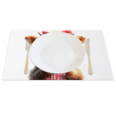 Lofaris Valentine Set of 4 Placemats Highland Cow Heart Sunglasses Red Bow Lollipop Cute Animal Table Mats