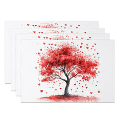 Lofaris Valentine Set of 4 Placemats Red Heart Tree Watercolor Love Romantic Dining Table Mats