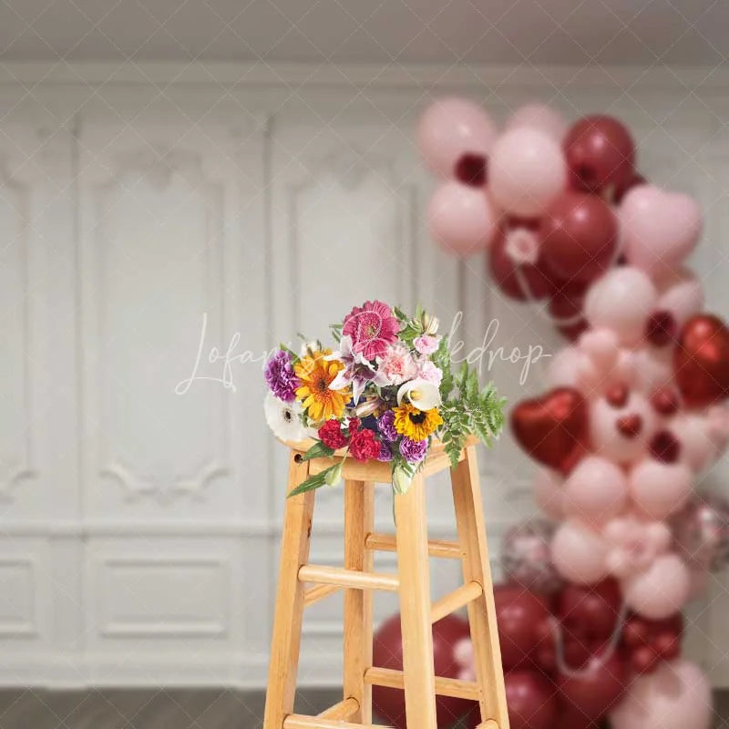 Lofaris Valentine’s Day Balloon Arch Backdrop Elegant White Wall Photography Background Pink Red Hearts Photo Prop