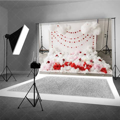 Lofaris Valentine’s Day Cloud Heart Garland Photography Backdrop White Fluffy Clouds Red Roses Photo Background Cupid Love Prop