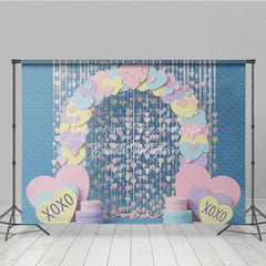 Lofaris Valentine’s Day Combo Set Backdrop Pastel Heart Curtain Photography Background Blue XOXO Love Photo Prop