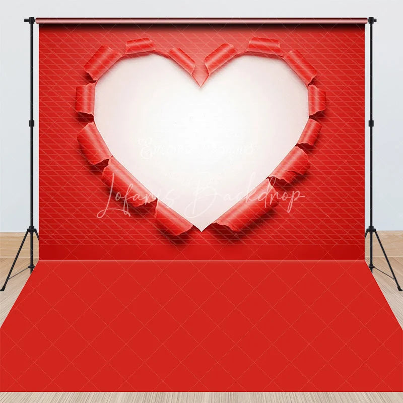 Lofaris Valentine’s Day Combo Set Backdrop Red Torn Paper Heart Photography Background Creative Hole Shape Photo Prop