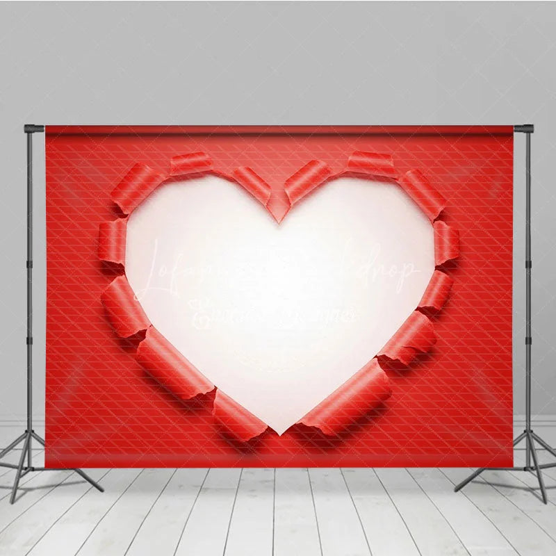 Lofaris Valentine’s Day Combo Set Backdrop Red Torn Paper Heart Photography Background Creative Hole Shape Photo Prop