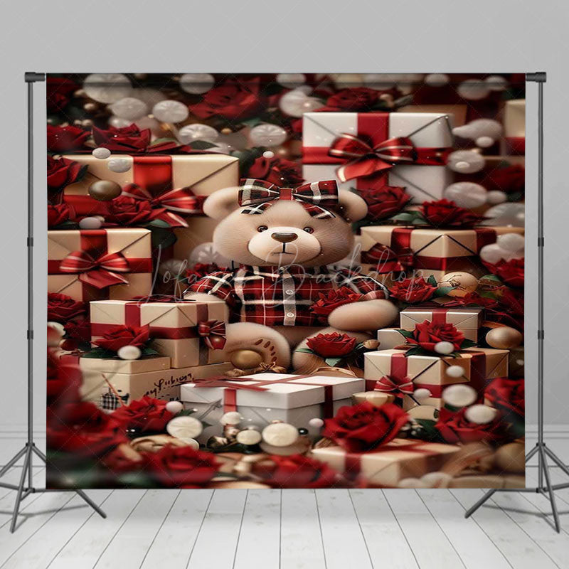 Lofaris Valentines Day Dense Gifts Box Bear Room Set Backdrop