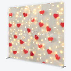 Lofaris Valentines Day Hearts Tension Fabric Backdrop Romantic Red and Bokeh Lights Background Love Celebration Decor