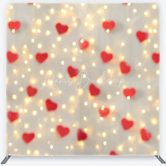 Lofaris Valentines Day Hearts Tension Fabric Backdrop Romantic Red and Bokeh Lights Background Love Celebration Decor