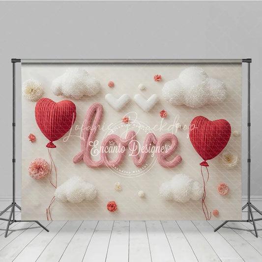 Lofaris Valentines Day LOVE and Red Heart Balloons Backdrop Romantic White Clouds Flowers for Couples