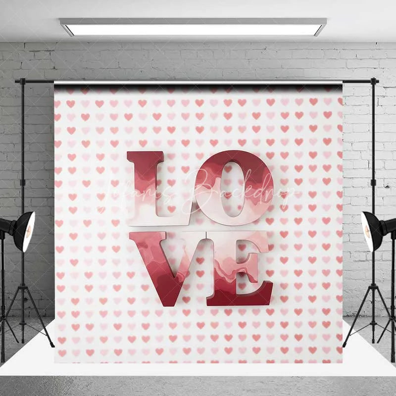 Lofaris Valentine’s Day Love Word Backdrop Red Pink Heart Pattern Photography Background Romantic Sweet Photo Prop