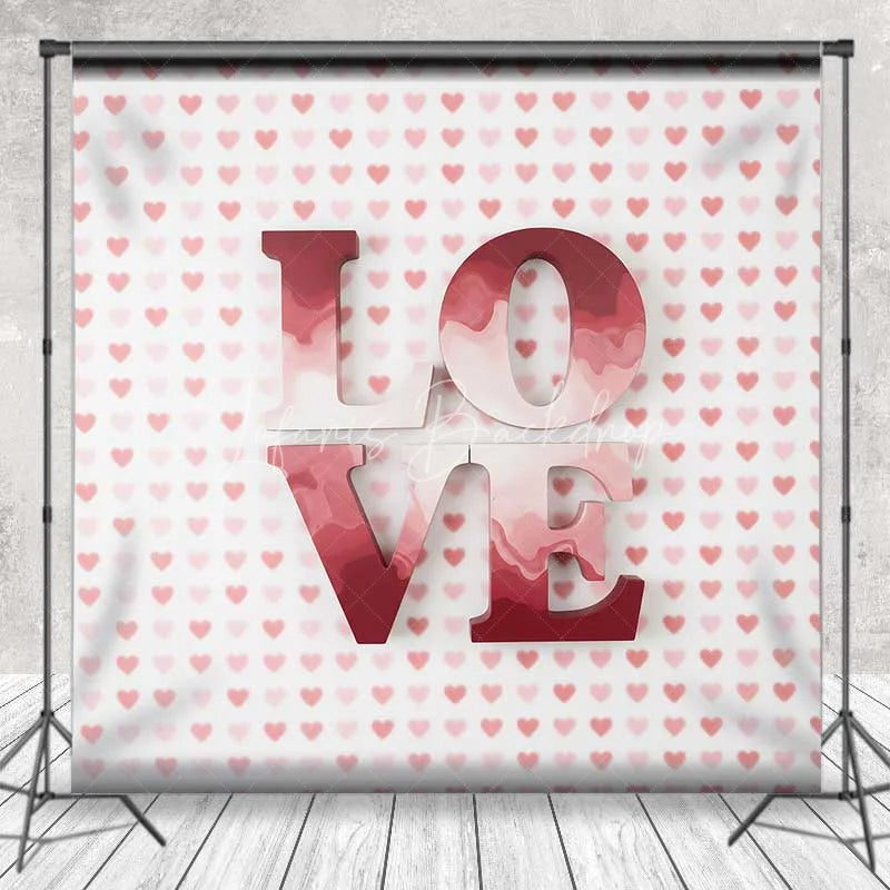 Lofaris Valentine’s Day Love Word Backdrop Red Pink Heart Pattern Photography Background Romantic Sweet Photo Prop
