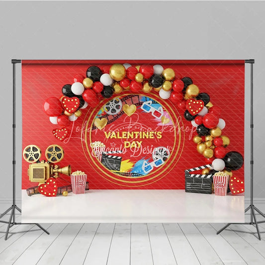 Lofaris Valentine’s Day Photography Backdrop Movie Night Cinema Popcorn Background Red Film Reel Photo Prop