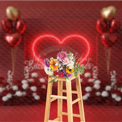 Lofaris Valentine’s Day Photography Backdrop Neon Heart Red Gold Balloon Background Love Date Photo Prop