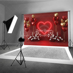 Lofaris Valentine’s Day Photography Backdrop Neon Heart Red Gold Balloon Background Love Date Photo Prop