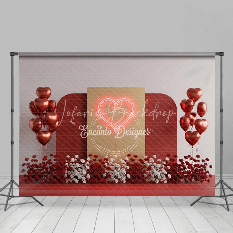 Lofaris Valentine’s Day Photography Backdrop Neon Red Heart Light Background Modern Romantic Photo Prop