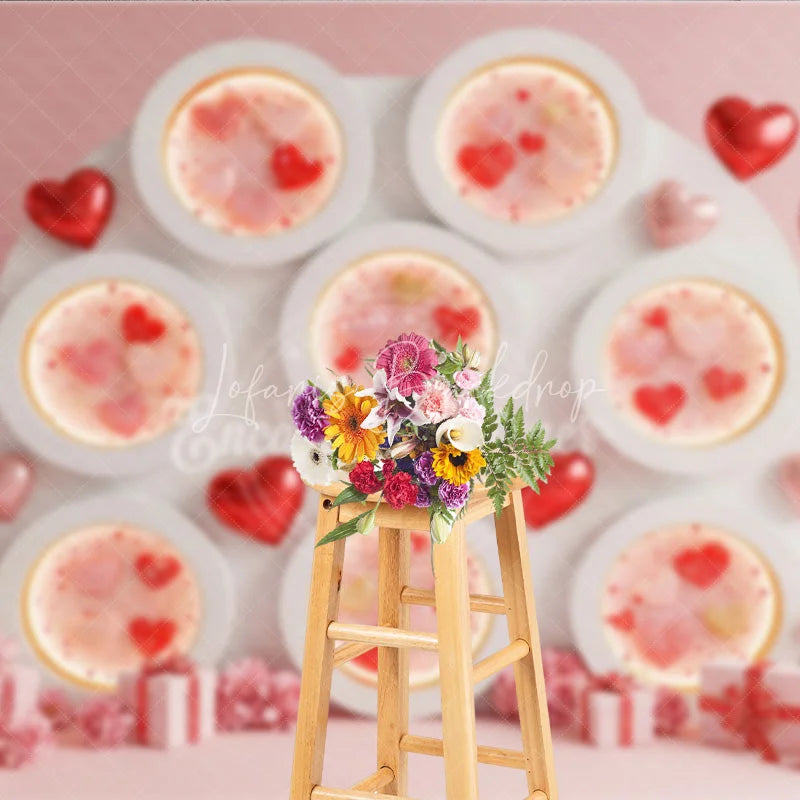 Lofaris Valentine’s Day Photography Backdrop Pink Jelly Heart White Wall Background Sweet Flower Photo Prop