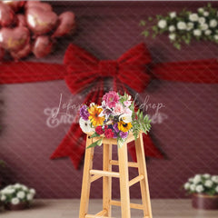 Lofaris Valentine’s Day Photography Backdrop Red Velvet Bow White Rose Background Romantic Floral Photo Prop