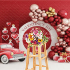 Lofaris Valentine’s Day Photography Backdrop Red Vintage Car Love Potion Background Romantic Balloon Arch Photo Prop