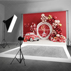Lofaris Valentine’s Day Photography Backdrop Red Vintage Car Love Potion Background Romantic Balloon Arch Photo Prop