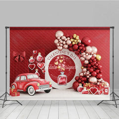 Lofaris Valentine’s Day Photography Backdrop Red Vintage Car Love Potion Background Romantic Balloon Arch Photo Prop