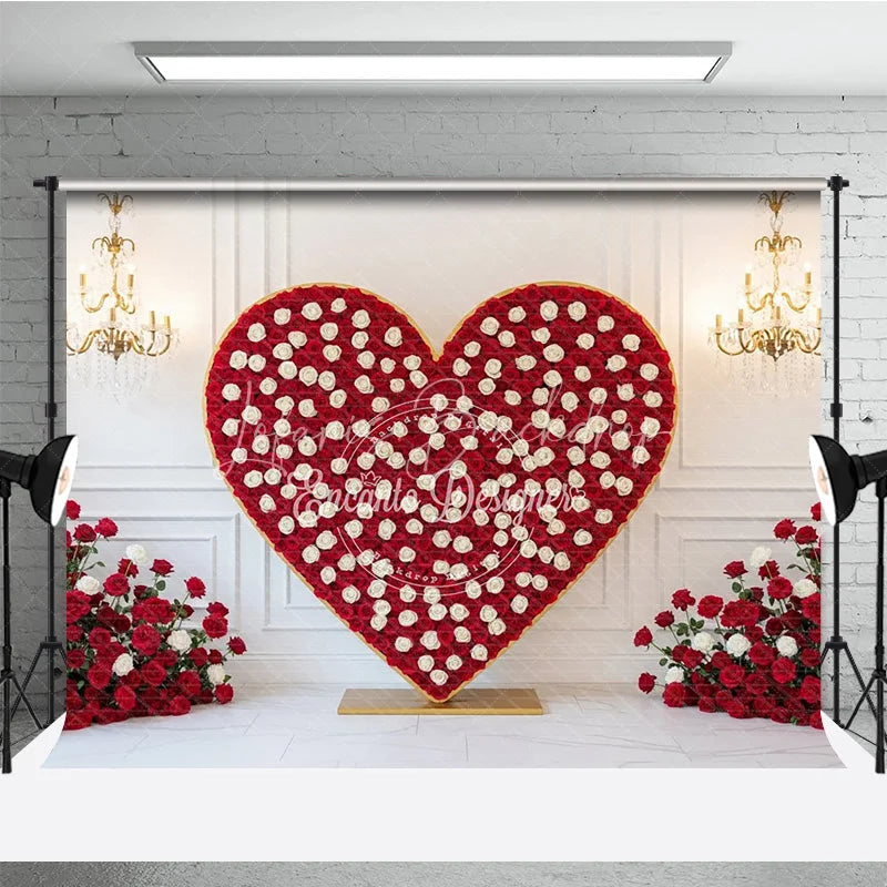 Lofaris Valentine’s Day Photography Backdrop Red White Rose Heart Background Luxury Chandelier Photo Prop