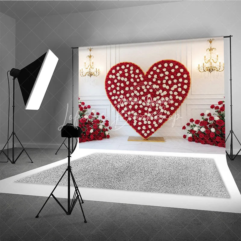 Lofaris Valentine’s Day Photography Backdrop Red White Rose Heart Background Luxury Chandelier Photo Prop