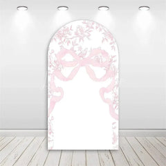 Lofaris Valentine’s Day Pink Bow Arch Backdrop Sweet Dessert Theme with Cake and Champagne Bridal Shower Decor