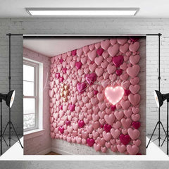 Lofaris Valentine’s Day Pink Hearts Wall Photography Backdrop Neon Light Romantic Love Photo Prop Sweet Room Decor