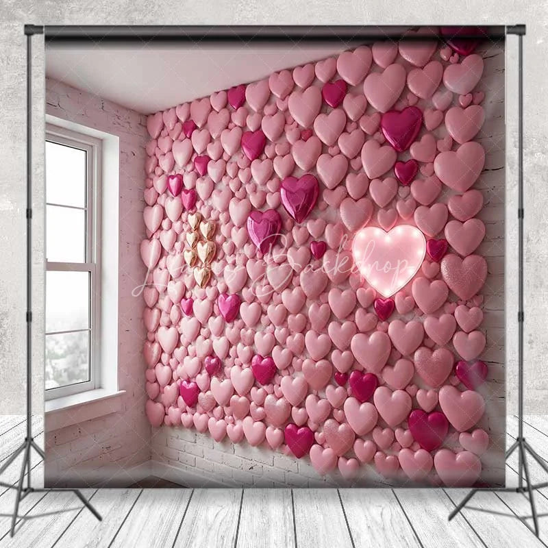 Lofaris Valentine’s Day Pink Hearts Wall Photography Backdrop Neon Light Romantic Love Photo Prop Sweet Room Decor