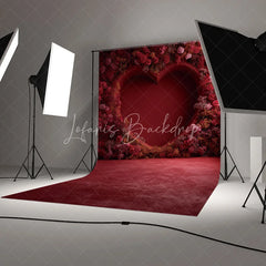 Lofaris Valentines Day Red Heart Flower Wall Backdrop Romantic Rose Photography Background