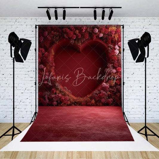 Lofaris Valentines Day Red Heart Flower Wall Backdrop Romantic Rose Photography Background
