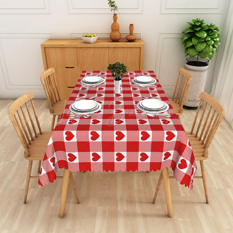 Lofaris Valentines Day Red Heart Pattern Rectangle Tablecloth