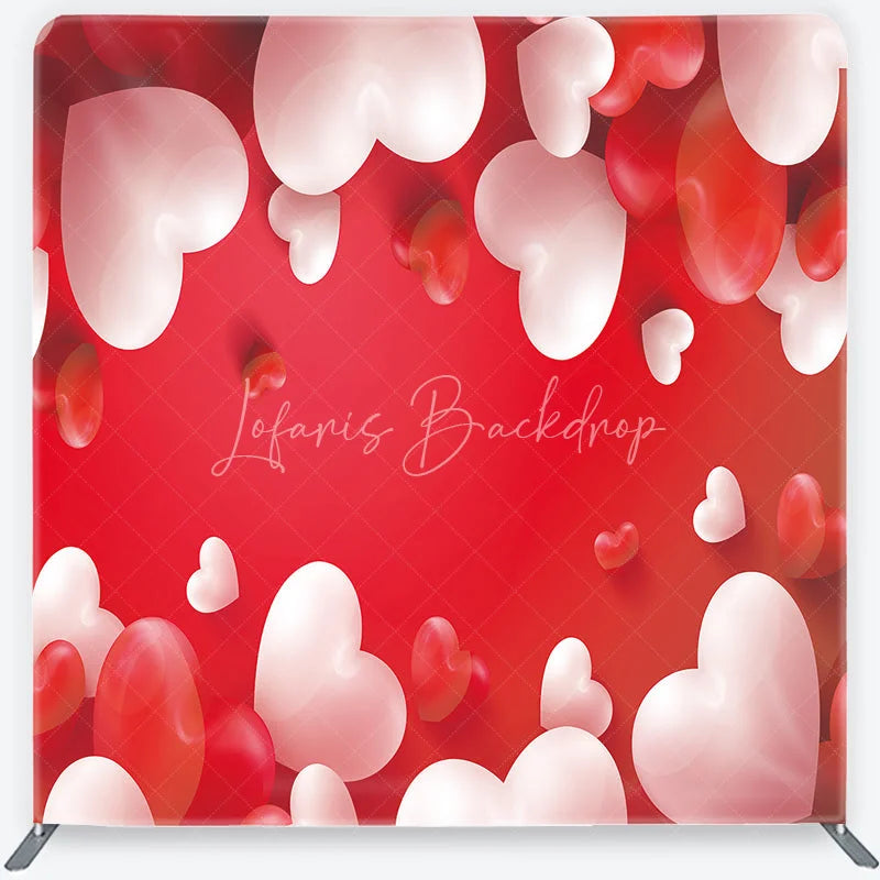 Lofaris Valentine’s Day Tension Fabric Backdrop 3D Red and White Hearts Romantic Background