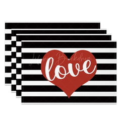 Lofaris Valentines Love Black White Stripe Set Of 4 Placemats