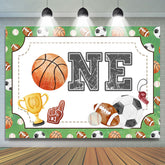 Lofaris Various Balls Sport Basketball One Birthday Backdrop