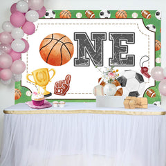 Lofaris Various Balls Sport Basketball One Birthday Backdrop