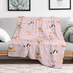 Lofaris Various Dogs Bones Paws Pink Custom Name Blanket