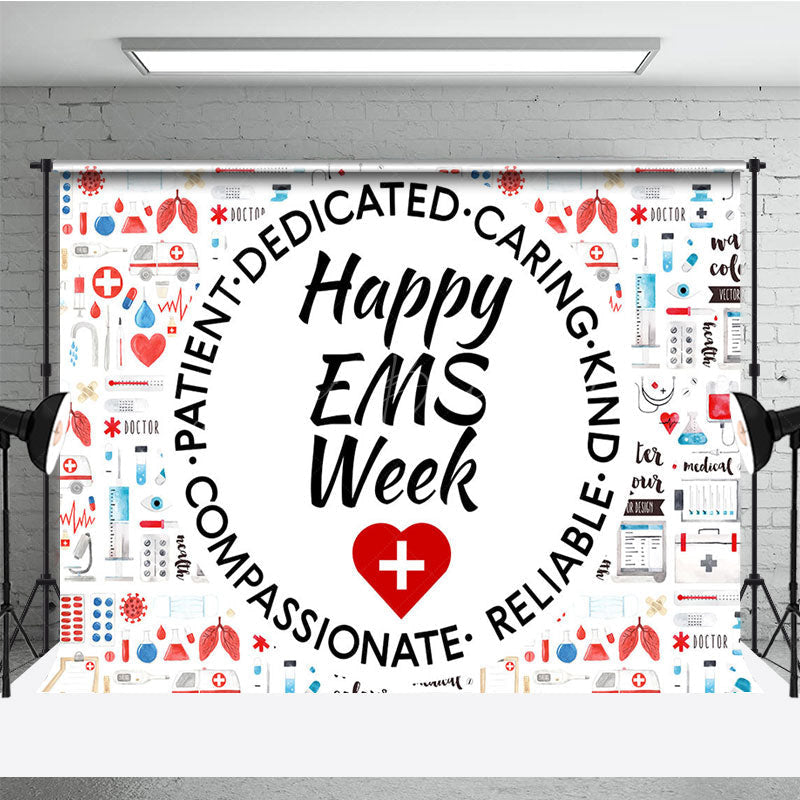 Lofaris Various Medical Equipment Happy EMS Week Backdrop