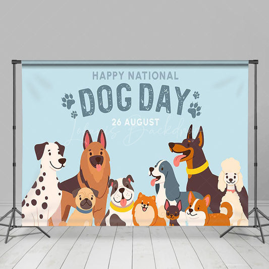 Lofaris Various Puppy Blue Happy National Dog Day Backdrop
