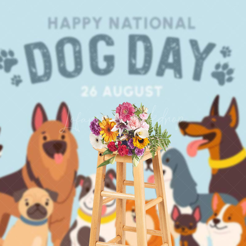 Lofaris Various Puppy Blue Happy National Dog Day Backdrop