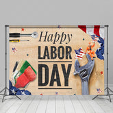 Lofaris Various Tools Wood Grain Happy Labor Day Backdrop