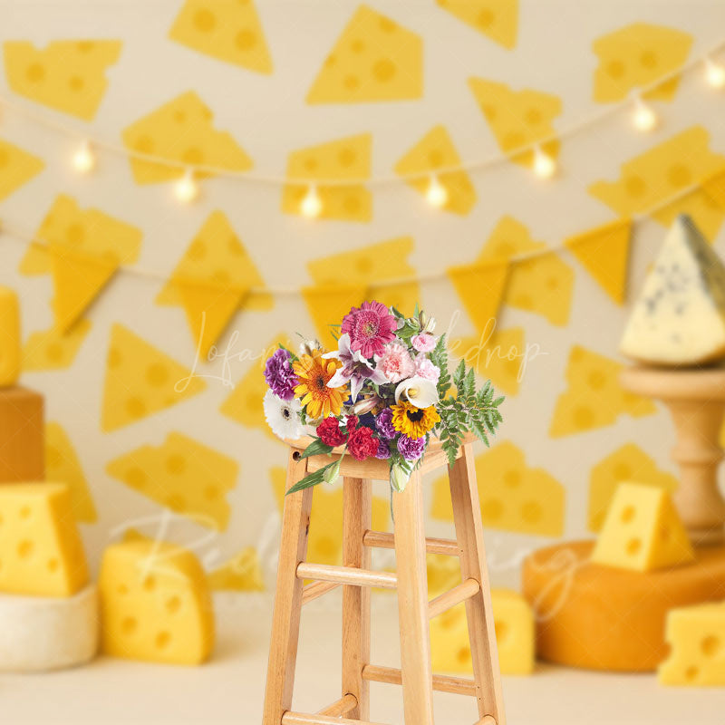 Lofaris Various Types Of Cheese Lights Cake Smash Backdrop