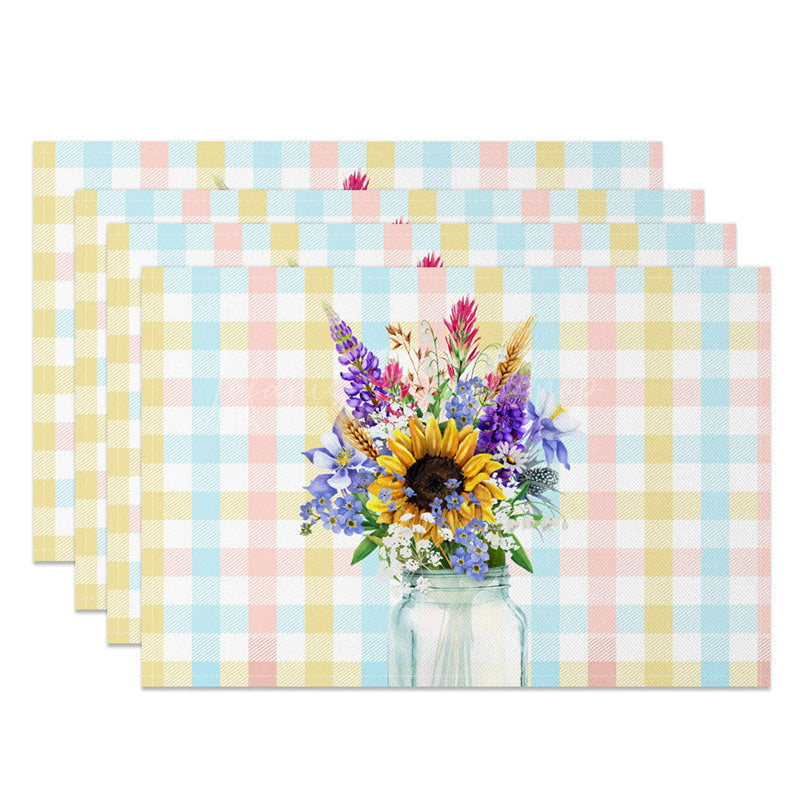 Lofaris Vase Floral Colorful Plaid Dining Set of 4 Placemats